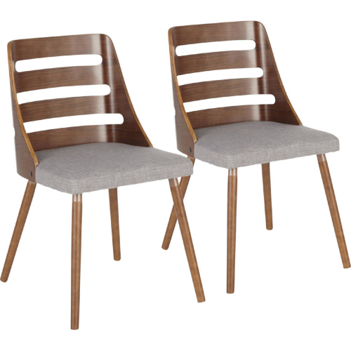 Trevi Dining Accent Chair in Walnut Wood with Grey Fabric